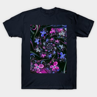 Blue pink flower pattern T-Shirt